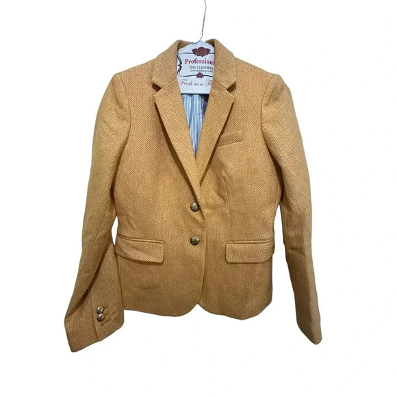 J.Crew Herringbone Gold Two Button Wool Blend Schoolboy Blazer Size 0 - Picture 1 of 10